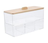 UKCOCO Organisateur Maquillage avec Couvercle en Bambou en Acrylique avec Compartiments Étui de Rangement Compact et Résistant à l'usure pour Cotons et Cotons-tiges, pour Chambre
