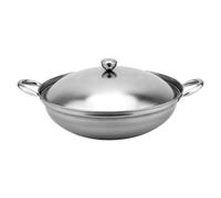 UKCOCO Poêle en Acier Inoxydable avec Double Poignée et Couvercle, Marmite à Soupe Lisse et Ronde pour Cuisson Hot Pot