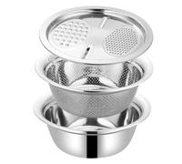 UKCOCO Set 3 Pièces Trancheuse Multifonction en Acier Inoxydable Bassin et Passoire pour Égoutter, Découpe et Lavage Pratique Cuisine