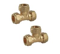 UKDD® Lot de 2 connecteurs en T à compression en laiton 15 mm Homologués WRAS - Convient pour tuyaux en cuivre, tuyaux en polybarrière