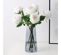 Ukeler Austin Lot de 4 Roses artificielles Blanches en Latex avec Longue Tige pour Bouquet de Mariage, décoration d'intérieur, Arrangement Floral, Cadeau de Saint-Valentin
