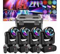 UKing 180W Lumière de Scène - Lyre LED RGBW Beam GOBO 18 Prismes - Jeux de Lumiere Anneau Lumineux Coloré Pack de 4 Avec Flightcase
