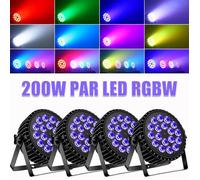 UKing 200W 18 LED Jeux de Lumières - Lumière de Scène RGBW 4 en 1 DMX - Par LED avec Stroboscope & Son Pour DJ Disco Fête PACK DE 4