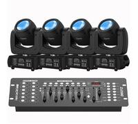 UKing 200W DJ Lyre LED Beam 8 GOBO 18 Prisme DMX - PACK DE 4 Jeux de Lumiere DJ - Lumière de Scène Avec Console 192 Canaux