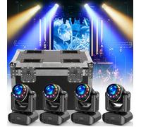 UKing 200W DJ Lyre LED RGBW Beam 10 GOBO 18 Prismes Avec Bande Lumineuse arc-en-ciel - 4PCS Jeux de Lumiere Avec Flightcase