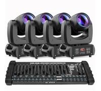 UKing 200W Jeux de Lumiere DJ - DJ Lyre LED Beam 8 GOBO 18 Prisme DMX PACK DE 4 - Lumière de Scène Avec Console 384 Canaux