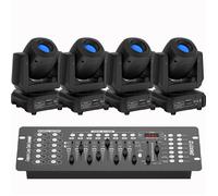 UKing 200W Jeux de Lumiere DJ - DJ Lyre LED Beam 8 GOBO 3 Prisme DMX PACK DE 4 - Lumière de Scène Avec Console 192 Canaux