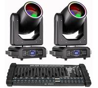 U'king 250W LYRE LED RGBW, 2PCS Jeux de Lumiere Beam Wash Gobo 18 Prisme Effet arc-en-ciel Bande Avec Console 384 Canaux