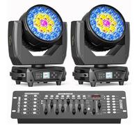 UKing 285W 19 Lyre LED RGBW - Jeux de Lumiere DJ Zoom Beam Wash DMX - 2PCS Avec écran Couleur & Console 192 Canaux