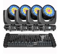 UKing 380W 19 Lyre LED RGBW - Jeux de Lumiere DJ Zoom Beam Wash DMX - 4PCS Avec écran Couleur & Console 384 Canaux