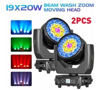 UKing 380W 19 Lyre LED RGBW - Lumière de Scène Zoom Beam Wash DMX - Jeux de Lumiere DJ Avec écran Couleur pour Disco Fête Pack De 2