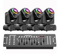 UKing 4PCS 150W Jeux de Lumiere DJ - Lyre LED Beam 7 GOBO DMX Avec Bande LED RGBW & Effet demi-couleurs & Console 192 Canaux