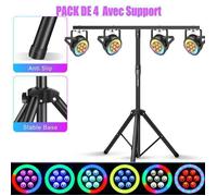 UKING 7 LED Par Lampe, Lumière de Scène RGB, Lyre Éclairage Disco DJ Contrôle Multiple pour Bar, KTV, Fête - PACK DE 4 Avec Support