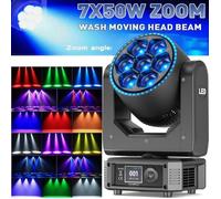 UKing 7X50W Lyre LED RGBW, Jeux de Lumière DJ DMX Zoom Beam Wash Éclairage de scénique pour Disco DJ Fête Bar Mariage Club