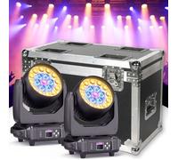UKing DJ Lyre LED RGBW DMX512 - 19x20W Lumière de Scène Zoom Beam Wash Écran LCD - Jeux de Lumiere DJ Pack de 2 Avec Flightcase