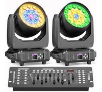 UKing DJ Lyre LED RGBW DMX512 - 19x20W Lumière de Scène Zoom Beam Wash - Jeux de Lumiere DJ Pack de 2 Avec Console 192 Canaux