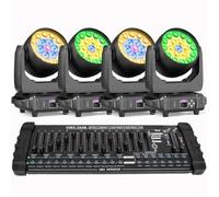 UKing DJ Lyre LED RGBW DMX512 - 19x20W Lumière de Scène Zoom Beam Wash - Jeux de Lumiere DJ Pack de 4 Avec Console 384 Canaux
