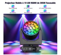UKING--Lampe de Scène DJ Professionnelle - Lumières de Scène RGBW 19x15W + 47 LED | Jeux de Lumières DJ 16M+Couleurs |Rotation 540°