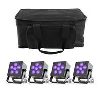 UKING - PAR 80 W RGBW UV 6 en 1 + batterie rechargeable et 9 LED SONO Lumière de Scène pour BAR DISCOTHÈQUE- 4PCS AVEC SAC