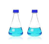 ULAB Scientific Erlenmeyer Lot de 2 flasques en borosilicate 3.3 avec bouchon à vis bleu, 1000 ml, avec graduation imprimée, UEF1021