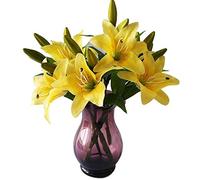Ulalaza 10 PCS Artificielle Faux Fleur Rose Bouquet Real Touch Gypsophila Fleurs de lys pour la décoration de fête de Mariage