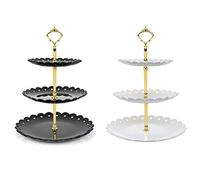Ulalaza 2 Pcs 3-Tier Round Dessert Stand Candy Cupcake Fruit Plateau de service pour la fête d'anniversaire de mariage