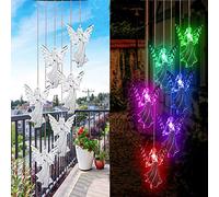 Ulalaza Carillon de Vent Solaire extérieur LED Couleur Suspension Ange Lampe lumières solaires Mobiles décor Romantique pour Patio Jardin Cour décoration de la Maison