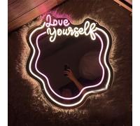 Ulalaza Miroir Acrylique LED néon en Forme de cœur/Chat/Lettre/ondulé, Miroir de sorcière, décoration Murale décoration de la Chambre à Coucher, de la Maison, du Studio, du dortoir, du Mariage