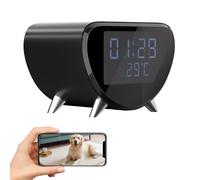 ULar Caméra WiFi 4K UHD multifonction avec horloge d'enregistrement local, chargeur sans fil, horloge, thermomètre, visualisation à distance, détection de mouvement pour bureau à domicile, sans audio