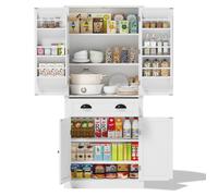 ULEVR Armoire de rangement haute moderne, 80 x 40 x 182 cm - 4 portes, 1 tiroir et étagères réglables, blanc MDF