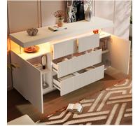 ULEVR Buffet LED blanc 150 x 40 x 78 cm, 6 tiroirs, 2 portes, design suspendu avec façades rainurées