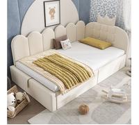 ULEVR Lit de jour beige 90 x 200 cm en velours, rangement hydraulique, tête de lit couronne et grille