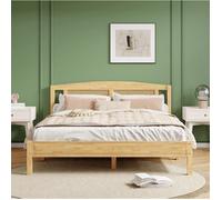 ULEVR lit double 160 x 200 cm en bois et rotin PE, coloris naturel, avec 15 lattes et pieds centraux