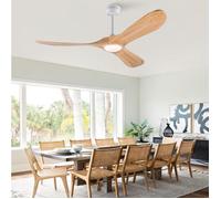 ULEVR ventilateur de plafond 132 cm avec LED télécommande 3 pales en bois blanc et bois naturel