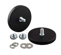 ULIBERMAGNET Lot de 2 aimants ronds anti-rayures de 27 kg recouverts de caoutchouc néodyme avec goujon fileté mâle M8, support magnétique puissant pour éclairage, appareil photo, outils et équipement
