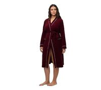 Ulla Popken FRottee-Bademantel, Schalkragen, Zierkante, Langarm Robe de Chambre, Bordeaux, 48-50 Femme
