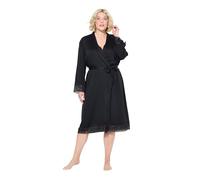 Ulla Popken Morgenmantel, Spitze, Bindegürtel, Langarm Peignoir, Noir, 58-60 Femmes