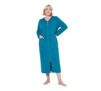 Ulla Popken Peignoir de bain grande taille pour femme, grande taille, fermeture éclair à double sens, tissu éponge, doux, Vert lagon, 70-72