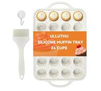 Ulluthu Mini Moules à Muffins en Silicone, 24 Moules pour Cupcake Muffins | Silicone Plaque à Muffins avec Pinceau et Crochet, Anti-adhésif Mini Moule à Pâtisserie, Cupcakes, Brownies, 39x23,2x2,6cm