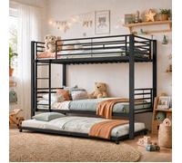 Ulsam Lit Superposé Métal Noir, 2x90x200/90x190 cm, 3 Couchages, échelle et Garde-corps, Certifié EN-747