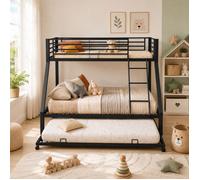 Ulsam Lit Superposé Métal Noir, 90/140x200+90x190 cm, 3 Couchages, échelle Inclinée et Garde-corps, Certifié EN-747