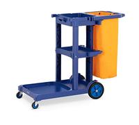 Ulsonix Chariot De Nettoyage Ménage avec Sac À Linge Ordures Déchets UNICLEAN 12 (Plastique, 3 Tablettes, roulettes 360° À l'avant, Support À Serpillière)