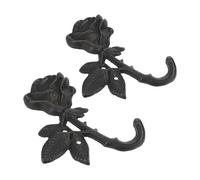 ULTECHNOVO 2 Pièces Crochets Muraux Décoratifs en Fonte Noire de Fleur de Rose, Patères Vintage pour Suspendre Manteaux et Serviettes, Solution de Rangement Maison Chambre