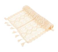 ULTECHNOVO Chemin de Table Surface Lisse en Coton Beige Dentelle Ajourée et Pompons, Décoration Vintage au Crochet et Style Créatif pour Mariage et Fête en Intérieur ou Extérieur