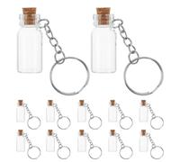 ULTECHNOVO Ensemble de 12 Mini Bouteilles en Verre Transparent 2ml avec Bouchon en Liège et Porte-clés Métallique Argenté, Portable et Élégant pour Table de Bricolage