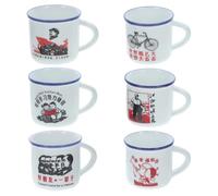 ULTECHNOVO Ensemble de 6 Tasses à Eau Vintage en Émail Blanc, Style Chinois Classique, Poignée Antidérapante et Résistant la Rouille, Maison Plusieurs styles