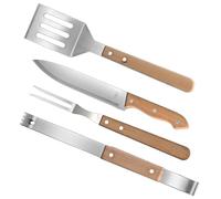 ULTECHNOVO Ensemble D'outils Pour Barbecue Extérieur 4 Pièces Acier Inoxydable Manche En Bois Kit Accessoire Camping Pique-niques Fourchette Spatule Pince
