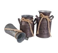 ULTECHNOVO Lot De 3 Seaux À Fleurs Rétro en Fer 7.48In Pot De Fleur Décoratif Style Rustique pour Jardin Maison Bureau avec Vase pour Fleurs Séchées Ou Fraîches