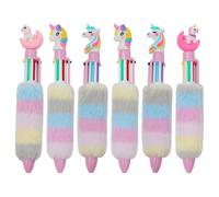 ULTECHNOVO Lot de 6 Stylos à Bille Peluche Licorne pour Filles, Écriture et Dessin, Plastique Doux, Design Adorable, pour Cartes de Vœux et Marquage Important
