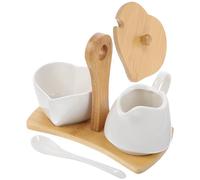 ULTECHNOVO Set de Vaisselle Sucrier et Crémier en Céramique avec Plateau en Bambou, Ensemble Pratique pour Service de Thé et Lait à Domicile en Hôtel